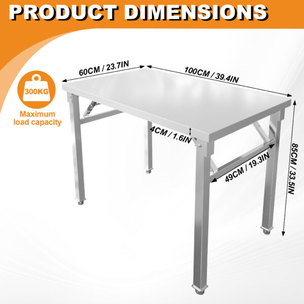 Table pliante acier inoxydable Format au choix - Livraison gratuite