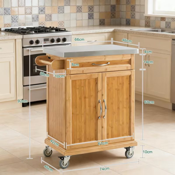 Chariot Table cuisine ilot Roulant, en acier inoxydable