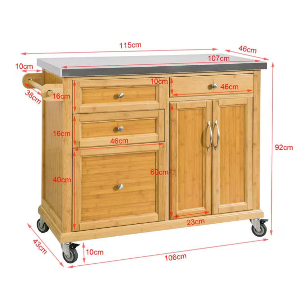 Chariot Table cuisine ilot Roulant, en acier inoxydable