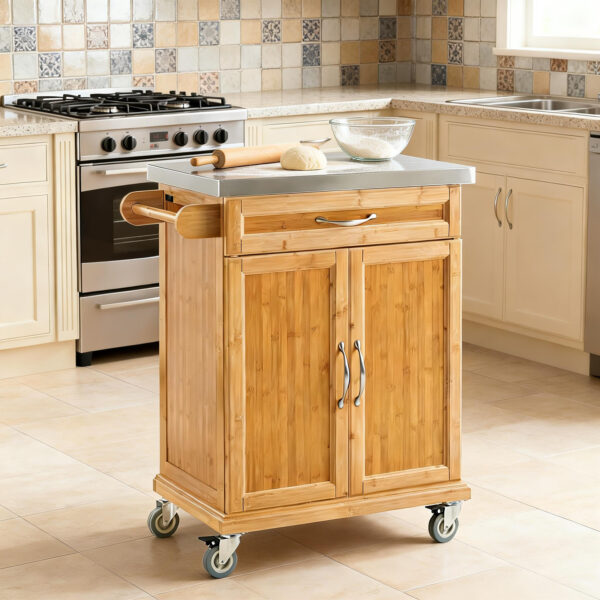 Chariot Table cuisine ilot Roulant, en acier inoxydable