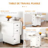 Table de couture pliante blanche avec tiroirs et rangements - 120 cm