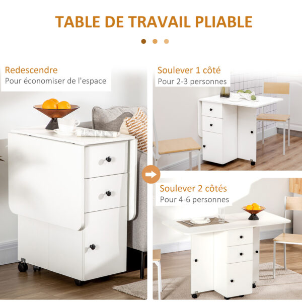Table de couture pliante blanche avec tiroirs et rangements - 120 cm
