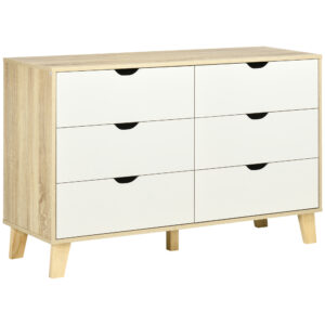 Commode HOMCOM 6 tiroirs effet chêne cannelé - 120 × 40 × 76 cm