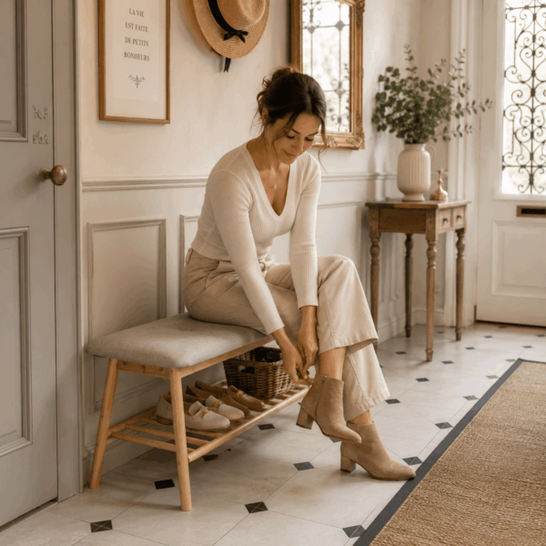 Banc à chaussures en bambou 90 cm avec assise rembourrée