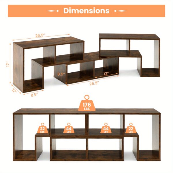 Meuble TV modulable 3 pièces extensible 135 à 170 cm - brun