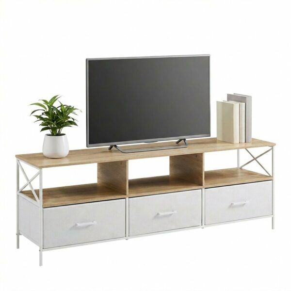 Meuble TV métal et bois avec tiroirs tissu - 2 formats