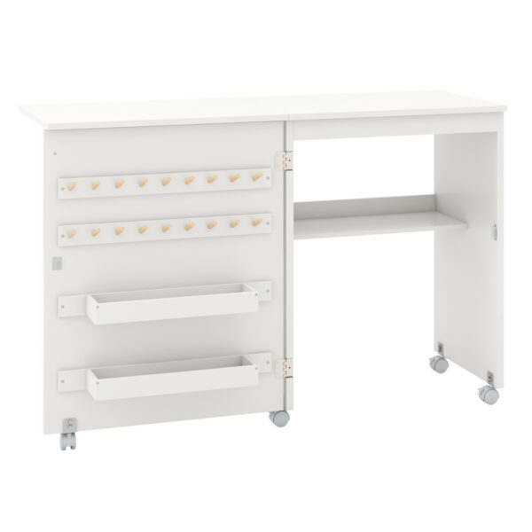 Table de couture pliante compacte blanche avec rangements - 116 cm