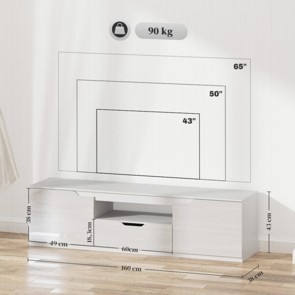 Meuble TV HOMCOM 160 cm blanc - 2 portes et 1 tiroir