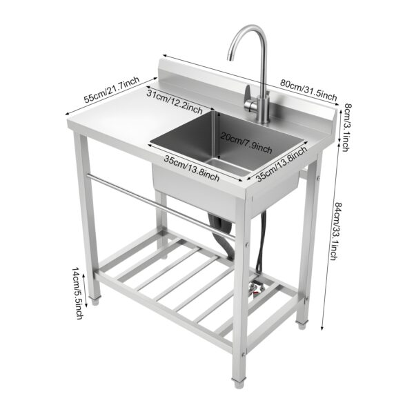 Plonge inox 1 bac avec tablette 80 x 55 cm