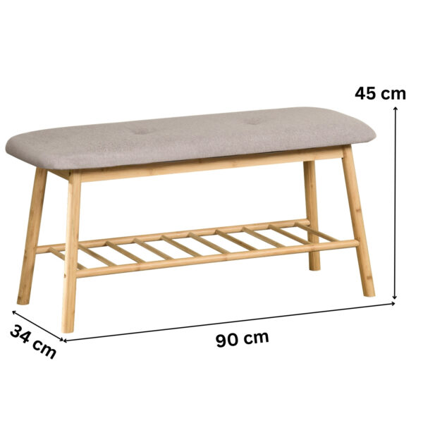 Banc à chaussures en bambou 90 cm avec assise rembourrée