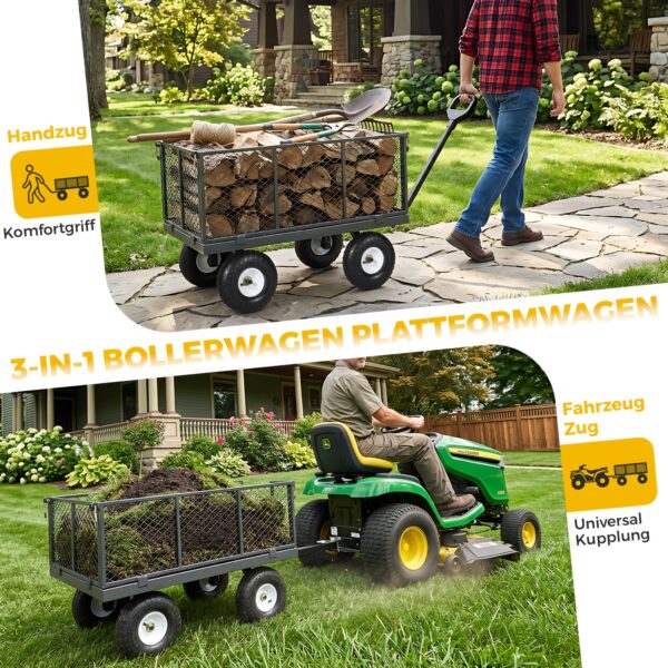 Chariot de jardin convertible 3-en-1 300 kg - plateau et remorque