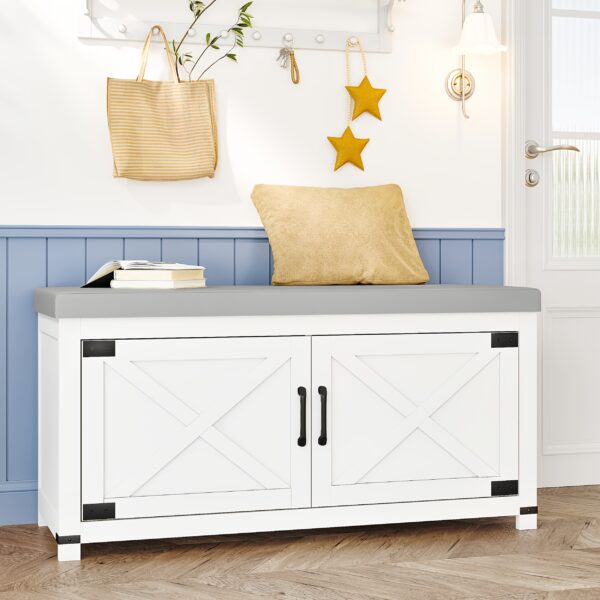 Banc à chaussures blanc 100 cm avec assise rembourrée - 8 paires