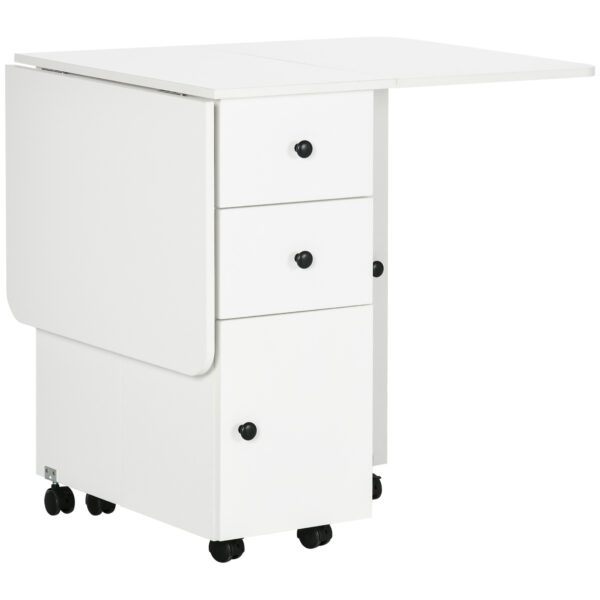 Table de couture pliante blanche avec tiroirs et rangements - 120 cm