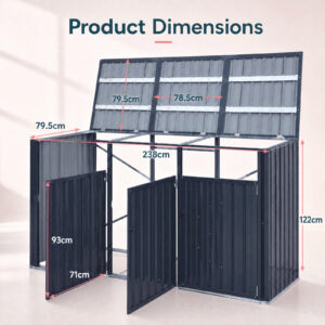 Cache-poubelles triple en acier galvanisé 238 × 79,5 × 122 cm