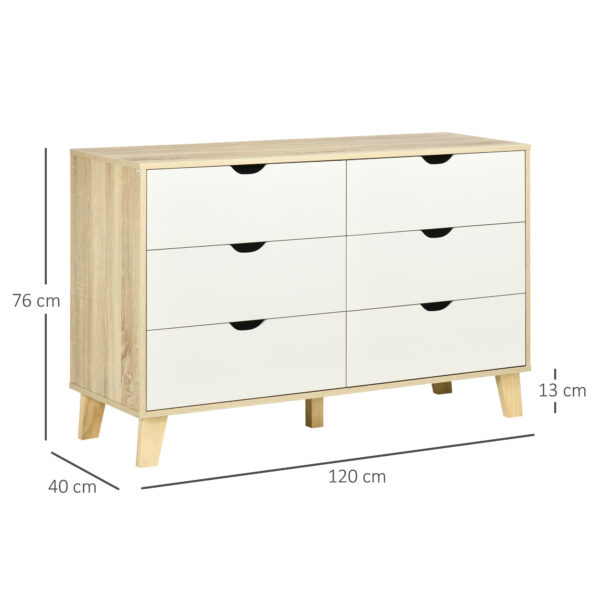 Commode HOMCOM 6 tiroirs effet chêne cannelé - 120 × 40 × 76 cm
