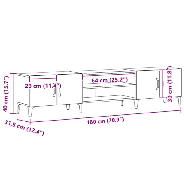 Meuble TV 180 cm chêne noir à 4 portes
