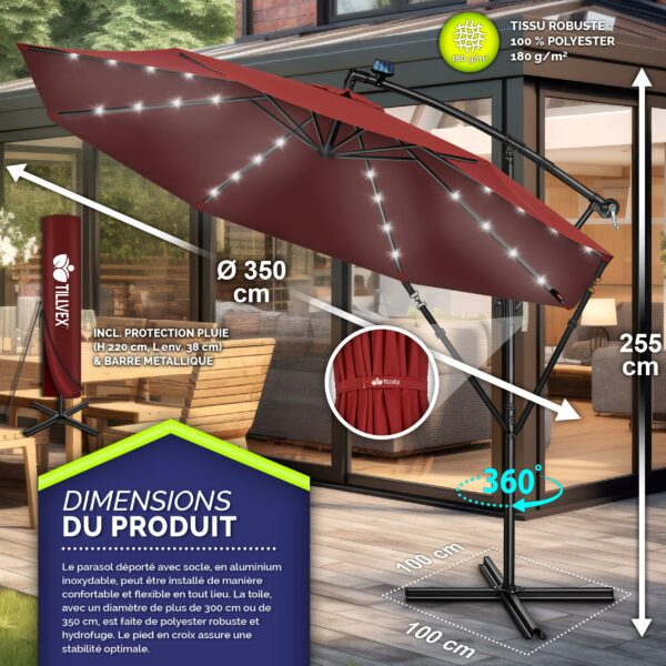 Parasol déporté solaire LED Tillvex, 300 ou 350 cm