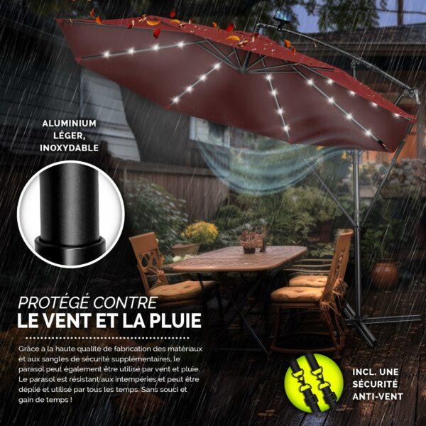 Parasol déporté solaire LED Tillvex, 300 ou 350 cm