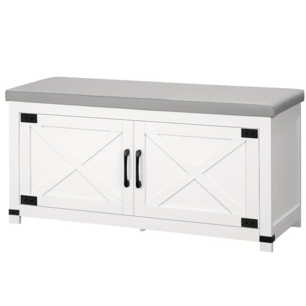 Banc à chaussures blanc 100 cm avec assise rembourrée - 8 paires