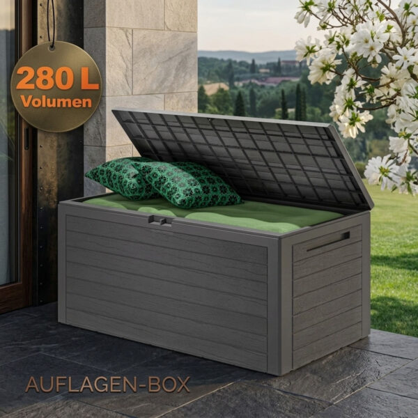Coffre de jardin 280L avec poignées encastrées et mécanisme