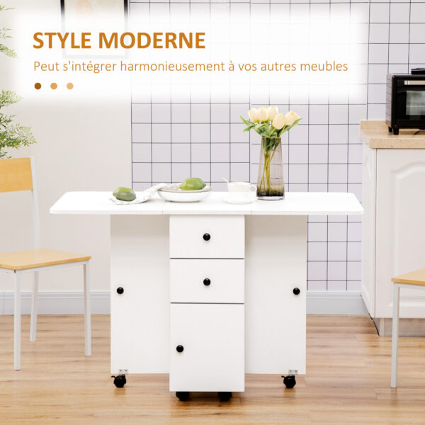 Table de couture pliante blanche avec tiroirs et rangements - 120 cm