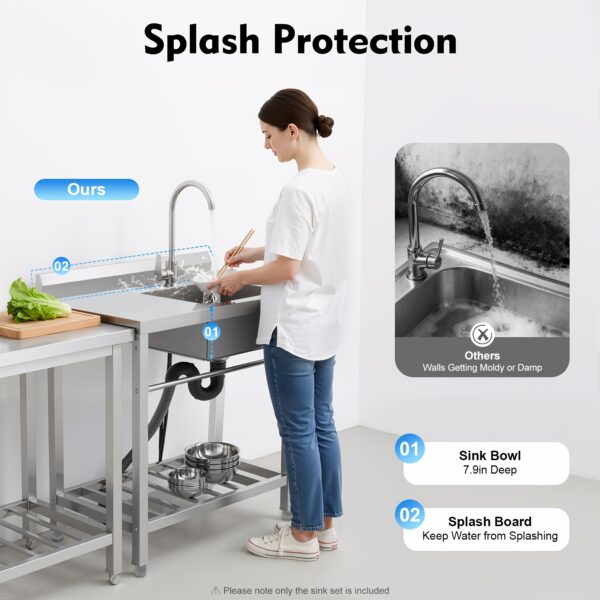 Plonge inox 1 bac avec tablette 80 x 55 cm