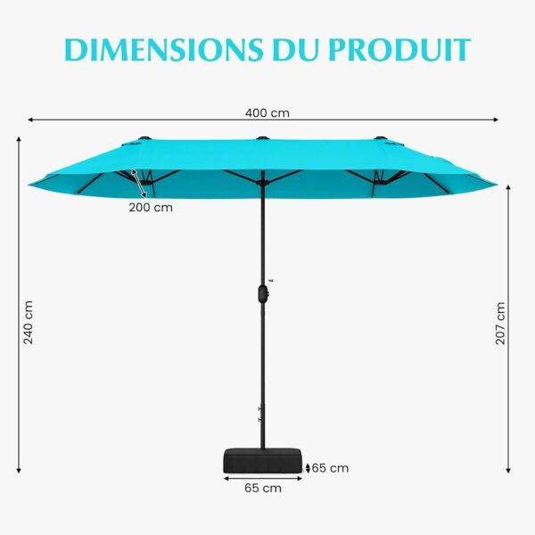 8d9253d6-90e0-4ce1-9690-01e64f3de31f Parasol double familial 400 × 200 cm avec base