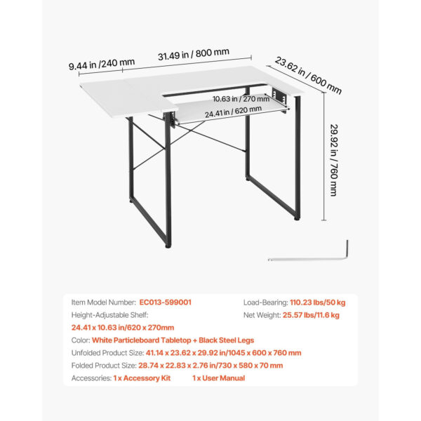 Table de couture VEVOR avec plateau pliable et support machine réglable - 140 cm