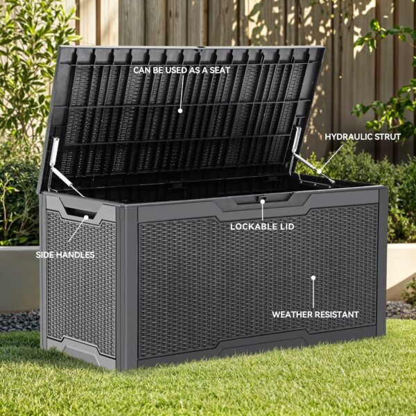 Coffre de jardin en résine 380 L noir - Verrouillable