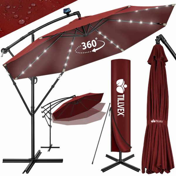 Parasol déporté solaire LED Tillvex, 300 ou 350 cm