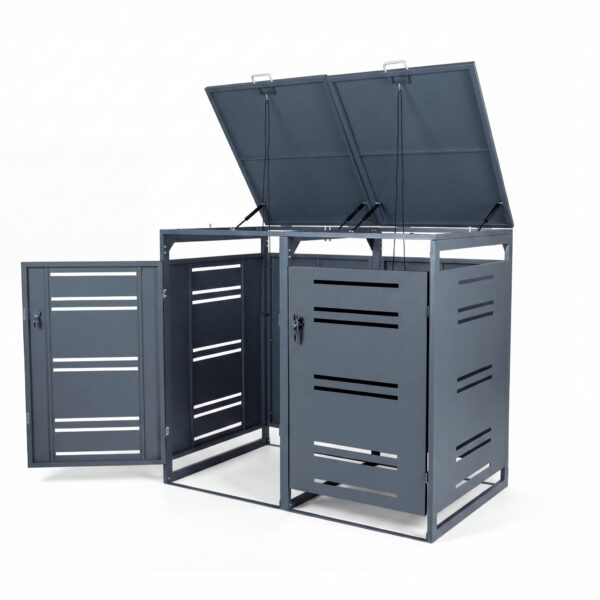 Cache-poubelles double en métal avec vérins à gaz 132 × 80 × 117 cm