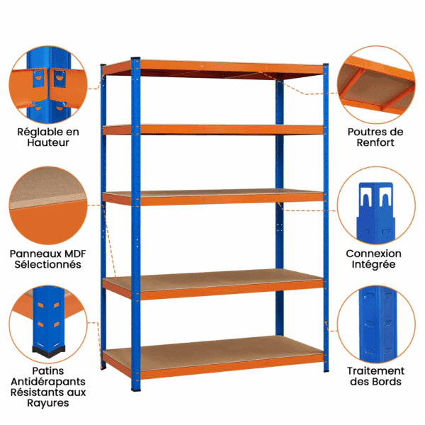 Rayonnage charge lourde COSTOFFS 5 niveaux 120 x 60 x 180 cm - 875 kg