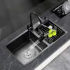 Évier inox noir 2 bacs 72 × 40 cm avec robinet et accessoires