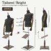 Mannequin de couture homme réglable avec bras et supports - 135 à 180 cm