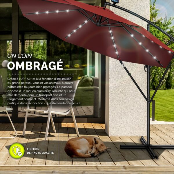 Parasol déporté solaire LED Tillvex, 300 ou 350 cm