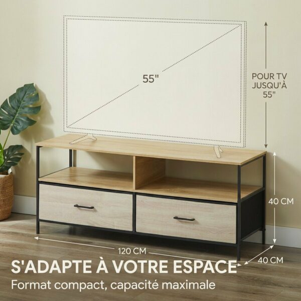 Meuble TV métal et bois avec tiroirs tissu - 2 formats