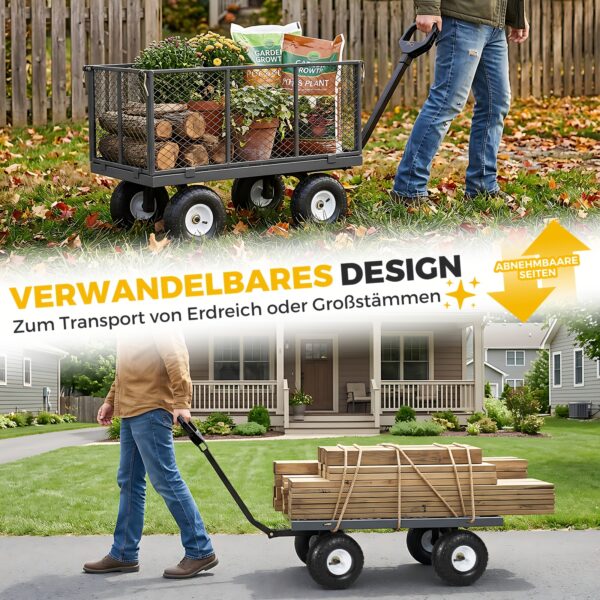 Chariot de jardin convertible 3-en-1 300 kg - plateau et remorque
