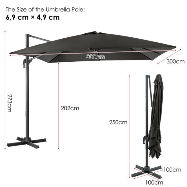 Parasol déporté carré 300 × 300 cm rotatif 360°