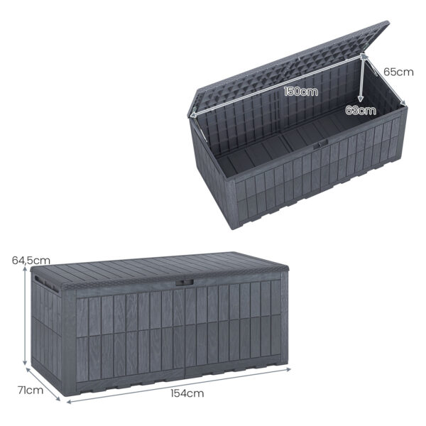 Coffre de jardin XXL gris - environ 614 L utiles - 154 x 71 x 64,5 cm