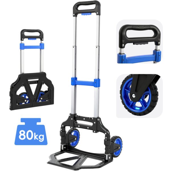 Diable pliant compact 80 kg en aluminium - roues TPR et poignée télescopique