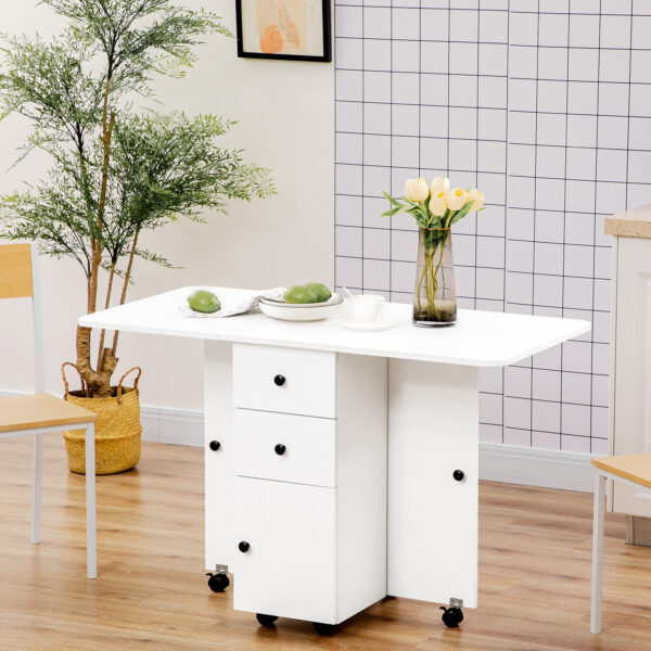 Table de couture pliante blanche avec tiroirs et rangements - 120 cm