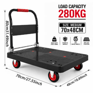 Chariot plateforme pliable 280 kg - plateau 70 × 48 cm et roues pivotantes