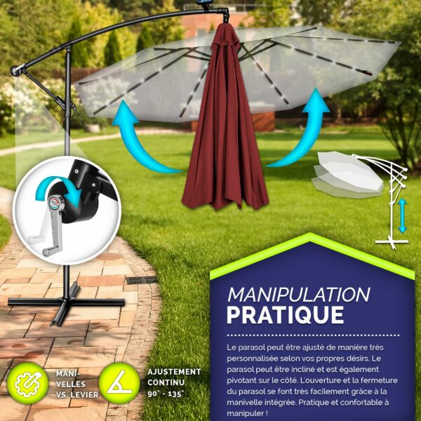 Parasol déporté solaire LED Tillvex, 300 ou 350 cm