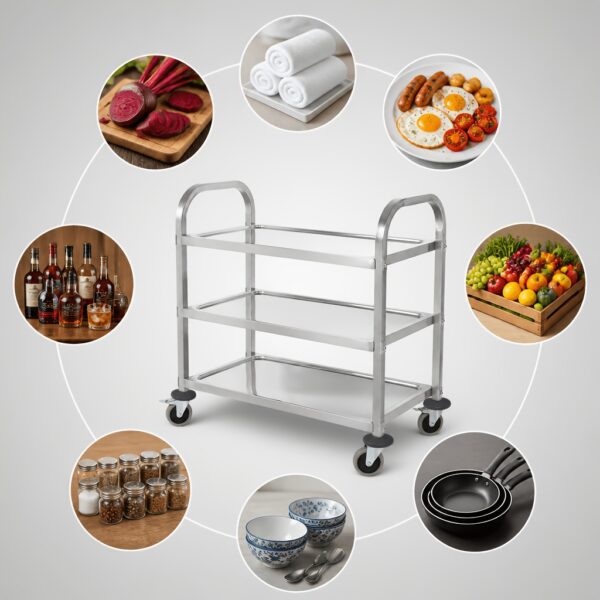 b1c8a238-d1b3-4a91-85f8-fc85be5759a0 Desserte inox 3 niveaux sur roulettes 72 x 40 x 82 cm