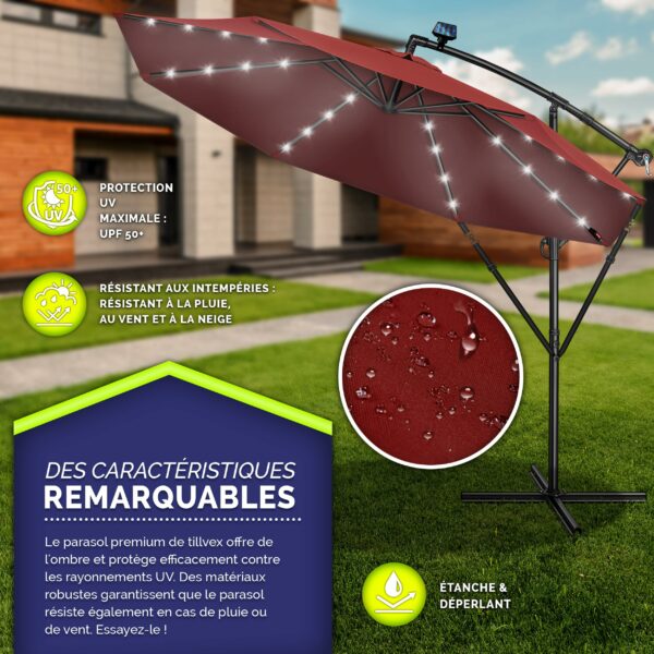 Parasol déporté solaire LED Tillvex, 300 ou 350 cm