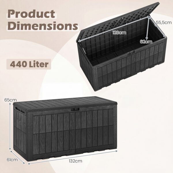 Coffre de jardin XXL noir - environ 440 L utiles - 132 x 61 x 65 cm