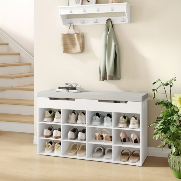bbb42e1e-b4ed-4580-af6b-98afb9c26ec0 Banc à chaussures blanc 12 compartiments - 100 cm