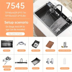 Évier inox noir multifonction avec robinet et accessoires