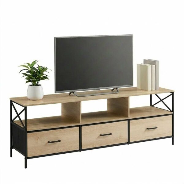 Meuble TV métal et bois avec tiroirs tissu - 2 formats