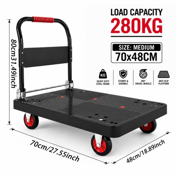 Chariot plateforme pliable 280 kg - plateau 70 × 48 cm et roues pivotantes